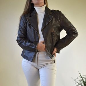 Oversized Brown Leather Jacket